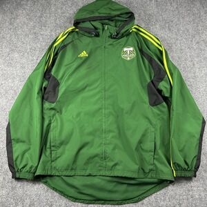 Portland Timbers Jacket Mens 2XL Green MLS Soccer Adidas Hooded Shell Sideline